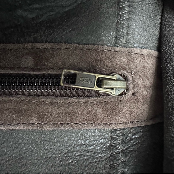 UGG Brown Sandra Leather and Shearling Wedge Knee-High Boots, Sz 9 - Picture 13 of 13